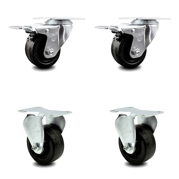 3.5 Inch Phenolic Swivel Top Plate Caster Lock Brakes 2 Rigid SCC, 2PK